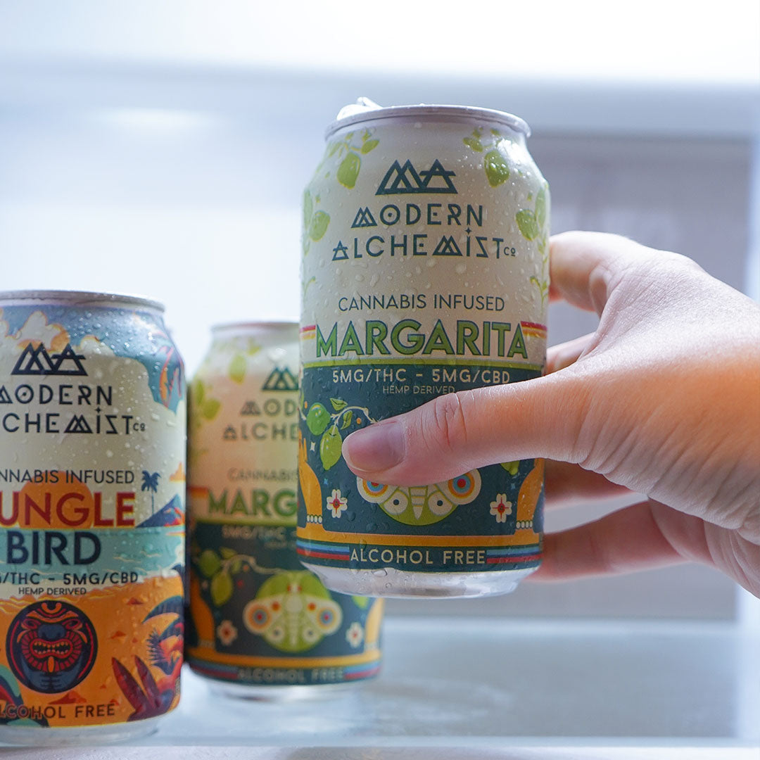 Grabbing Modern Alchemist Margarita Cannabis Infused Mocktail from the fridge. Alcohol free.
